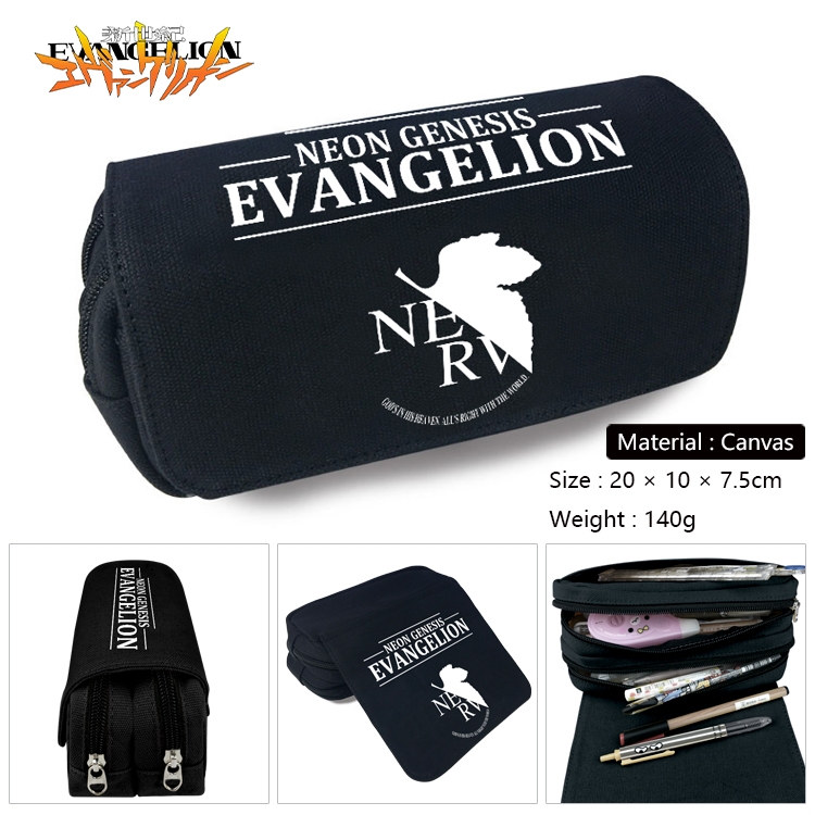 EVA Anime Multi-Function Double Zipper Canvas Cosmetic Bag Pen Case 20x10x7.5cm