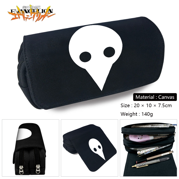 EVA Anime Multi-Function Double Zipper Canvas Cosmetic Bag Pen Case 20x10x7.5cm