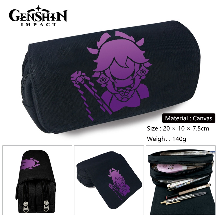 Genshin Impact Anime Multi-Function Double Zipper Canvas Cosmetic Bag Pen Case 20x10x7.5cm