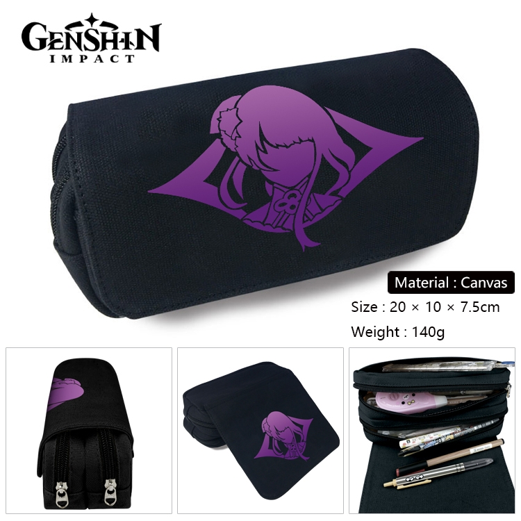 Genshin Impact Anime Multi-Function Double Zipper Canvas Cosmetic Bag Pen Case 20x10x7.5cm