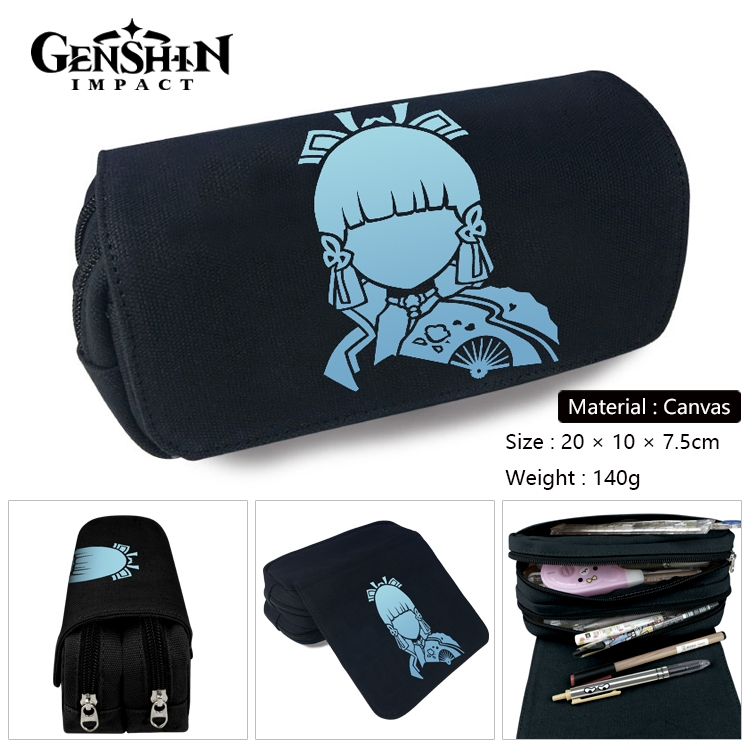 Genshin Impact Anime Multi-Function Double Zipper Canvas Cosmetic Bag Pen Case 20x10x7.5cm