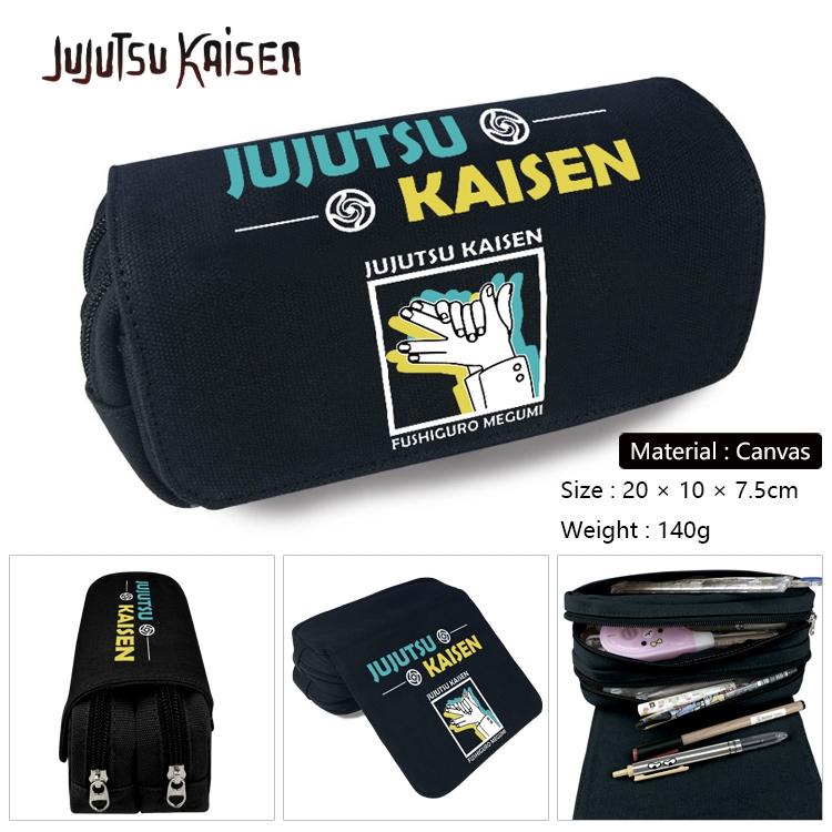 Jujutsu Kaisen Anime Multi-Function Double Zipper Canvas Cosmetic Bag Pen Case 20x10x7.5cm