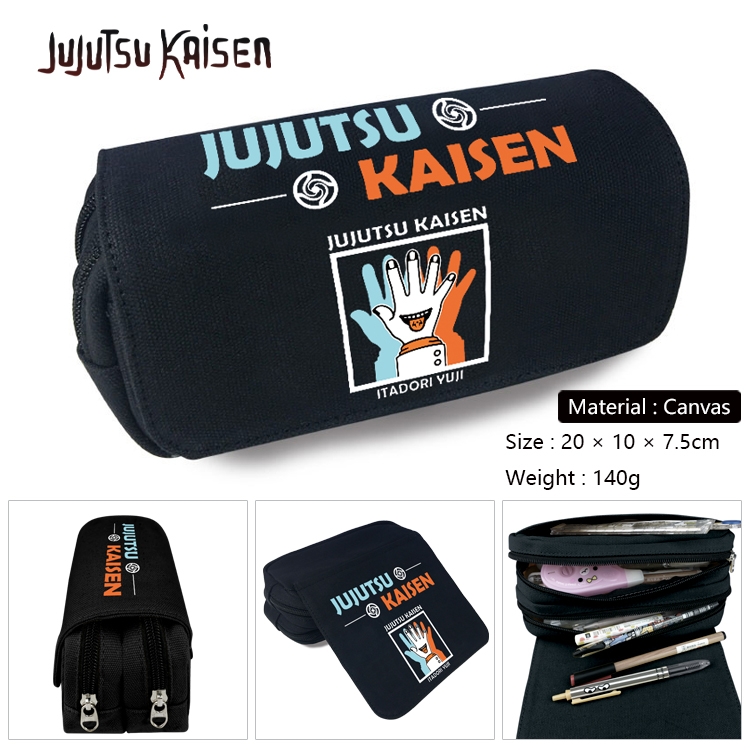 Jujutsu Kaisen Anime Multi-Function Double Zipper Canvas Cosmetic Bag Pen Case 20x10x7.5cm