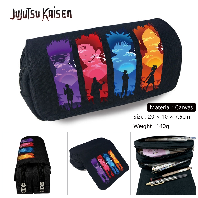 Jujutsu Kaisen Anime Multi-Function Double Zipper Canvas Cosmetic Bag Pen Case 20x10x7.5cm