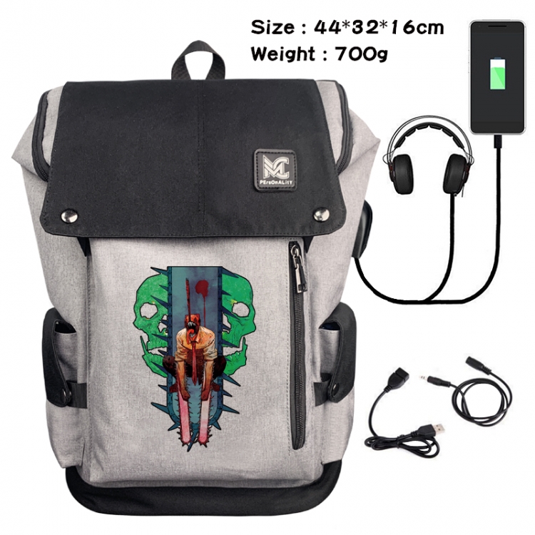 Chainsaw man Animation anti-theft canvas bucket backpack 44X32X16CM