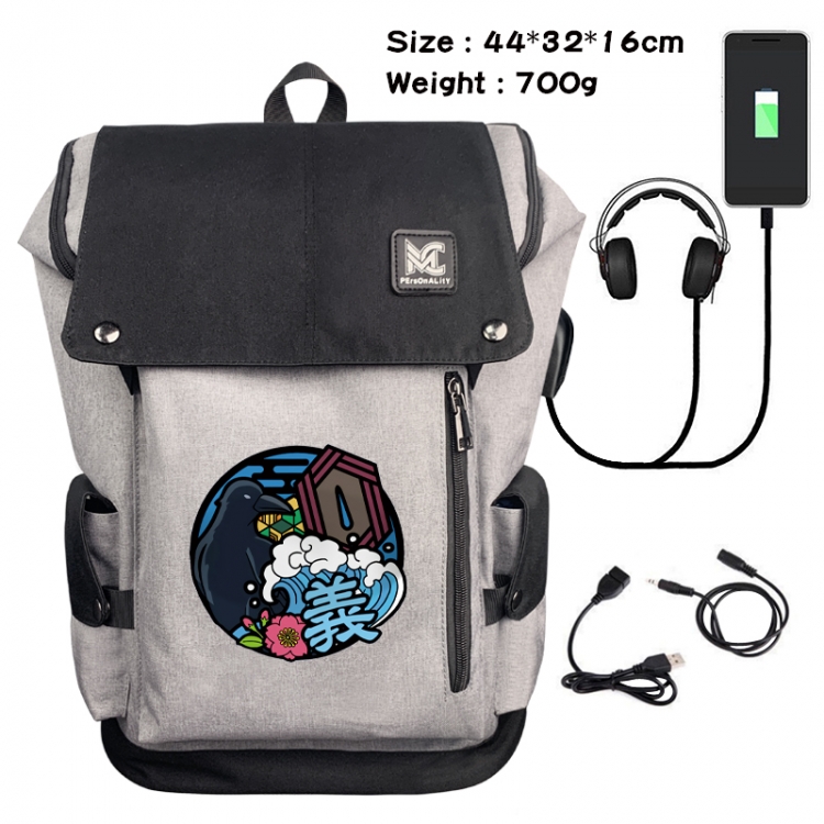 Demon Slayer Kimets Animation anti-theft canvas bucket backpack 44X32X16CM