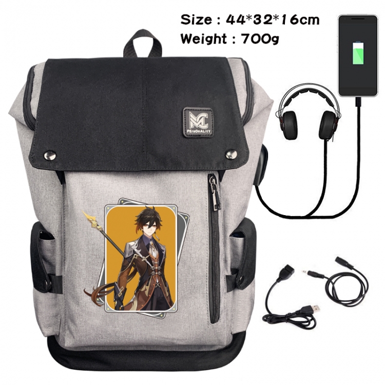 Genshin Impact Animation anti-theft canvas bucket backpack 44X32X16CM