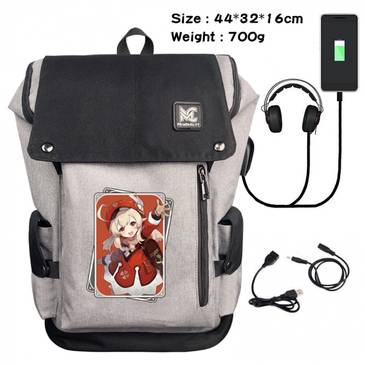 Genshin Impact Animation anti-theft canvas bucket backpack 44X32X16CM