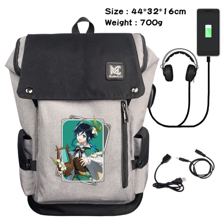 Genshin Impact Animation anti-theft canvas bucket backpack 44X32X16CM