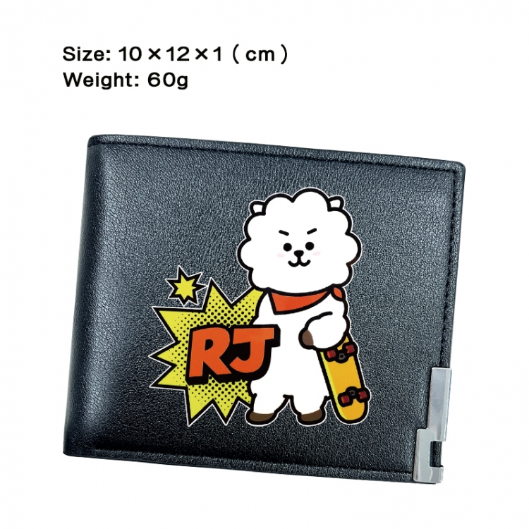 BTS Anime Peripheral PU Half Fold Black Leather Wallet Zero Wallet 10x12x1cm