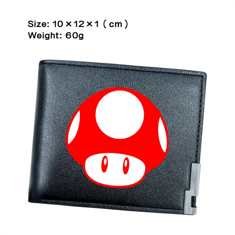 Super Mario Anime Peripheral PU Half Fold Black Leather Wallet Zero Wallet 10x12x1cm