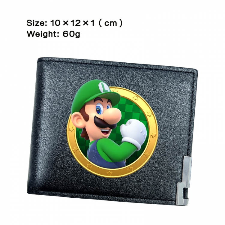 Super Mario Anime Peripheral PU Half Fold Black Leather Wallet Zero Wallet 10x12x1cm