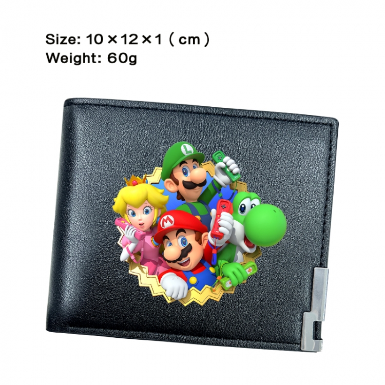 Super Mario Anime Peripheral PU Half Fold Black Leather Wallet Zero Wallet 10x12x1cm