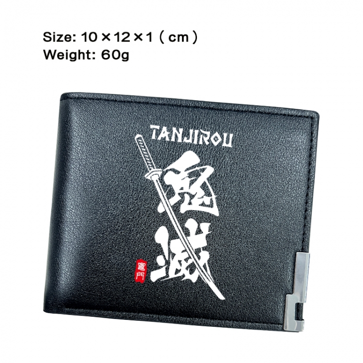 Demon Slayer Kimets Anime Peripheral PU Half Fold Black Leather Wallet Zero Wallet 10x12x1cm