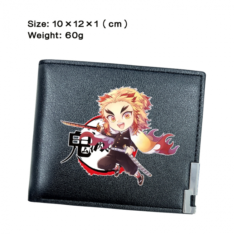 Demon Slayer Kimets Anime Peripheral PU Half Fold Black Leather Wallet Zero Wallet 10x12x1cm