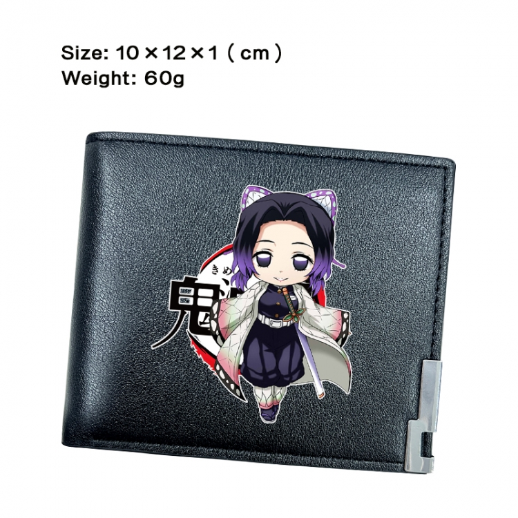 Demon Slayer Kimets Anime Peripheral PU Half Fold Black Leather Wallet Zero Wallet 10x12x1cm