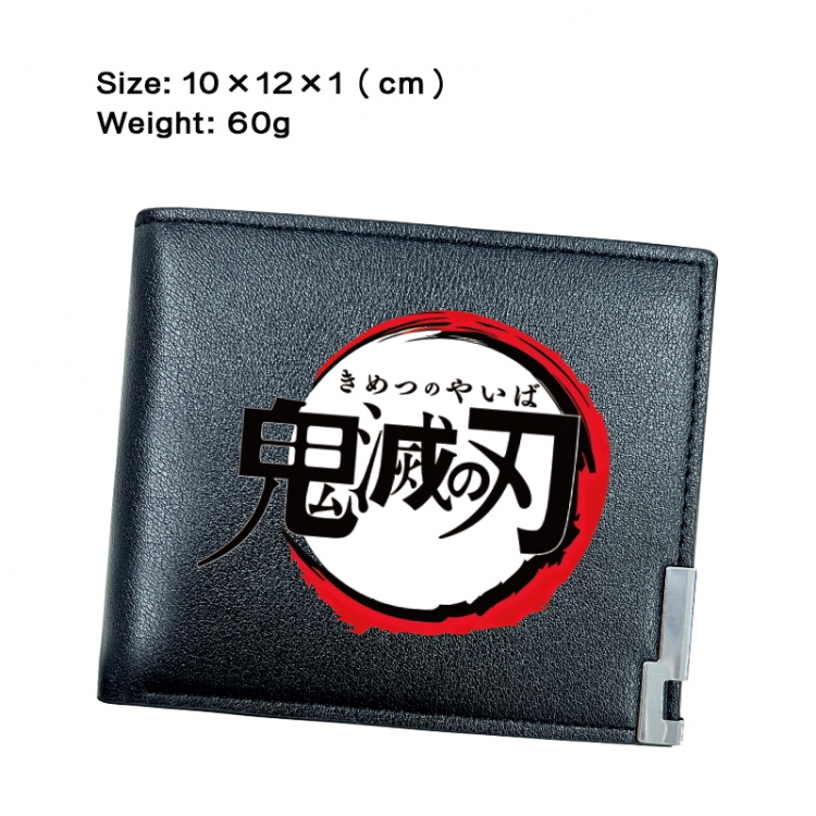 Demon Slayer Kimets Anime Peripheral PU Half Fold Black Leather Wallet Zero Wallet 10x12x1cm