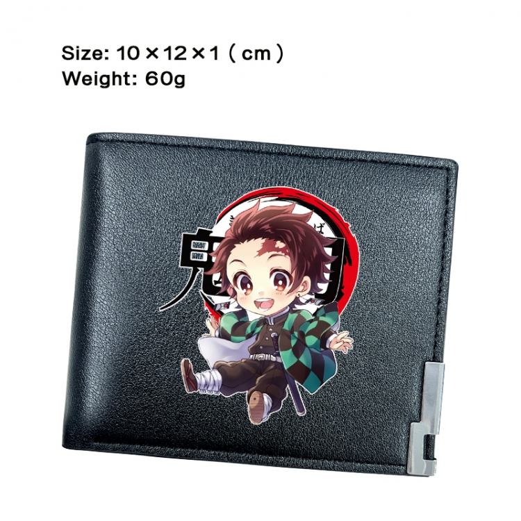 Demon Slayer Kimets Anime Peripheral PU Half Fold Black Leather Wallet Zero Wallet 10x12x1cm