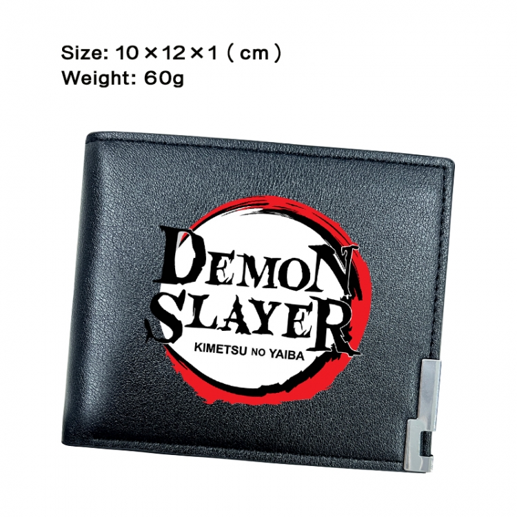 Demon Slayer Kimets Anime Peripheral PU Half Fold Black Leather Wallet Zero Wallet 10x12x1cm