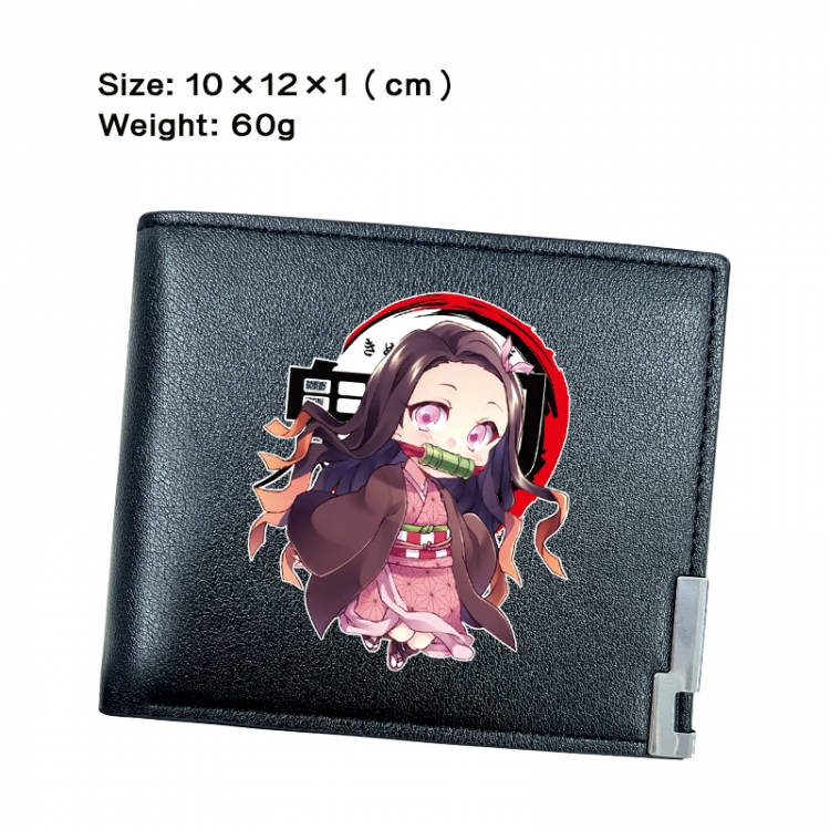 Demon Slayer Kimets Anime Peripheral PU Half Fold Black Leather Wallet Zero Wallet 10x12x1cm