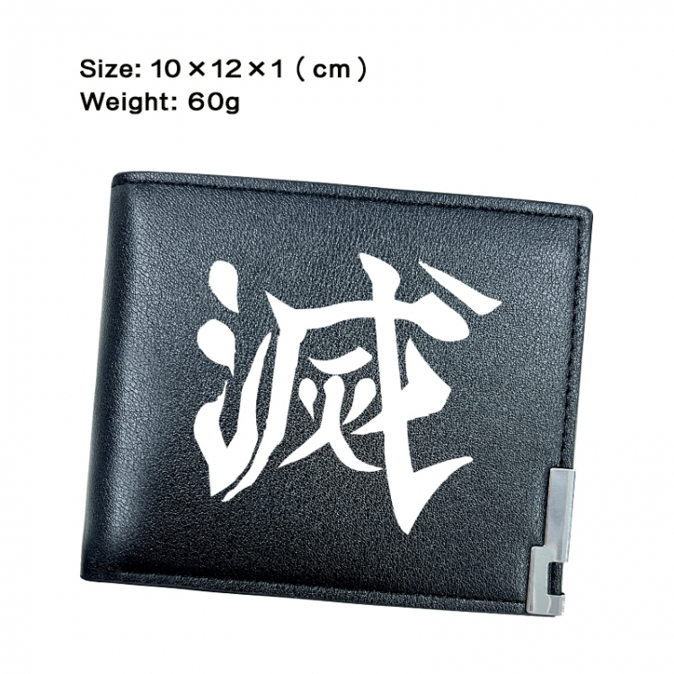 Demon Slayer Kimets Anime Peripheral PU Half Fold Black Leather Wallet Zero Wallet 10x12x1cm