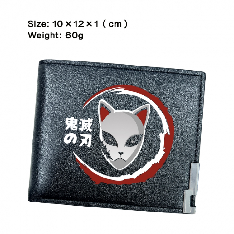 Demon Slayer Kimets Anime Peripheral PU Half Fold Black Leather Wallet Zero Wallet 10x12x1cm