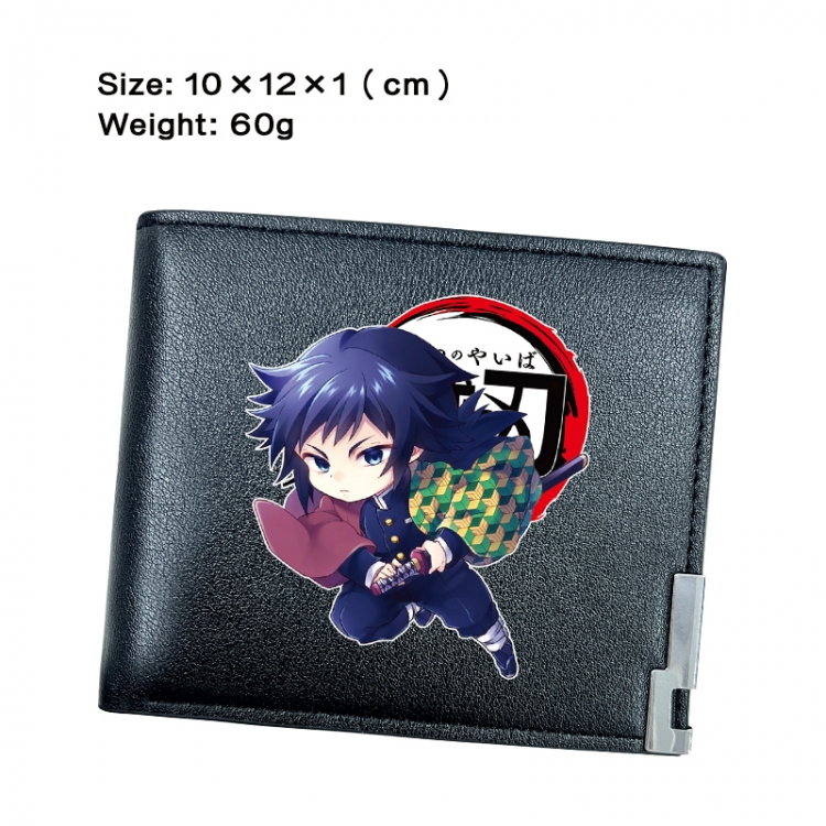 Demon Slayer Kimets Anime Peripheral PU Half Fold Black Leather Wallet Zero Wallet 10x12x1cm