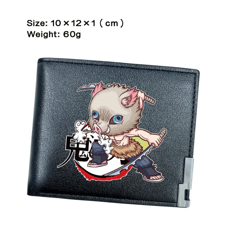 Demon Slayer Kimets Anime Peripheral PU Half Fold Black Leather Wallet Zero Wallet 10x12x1cm