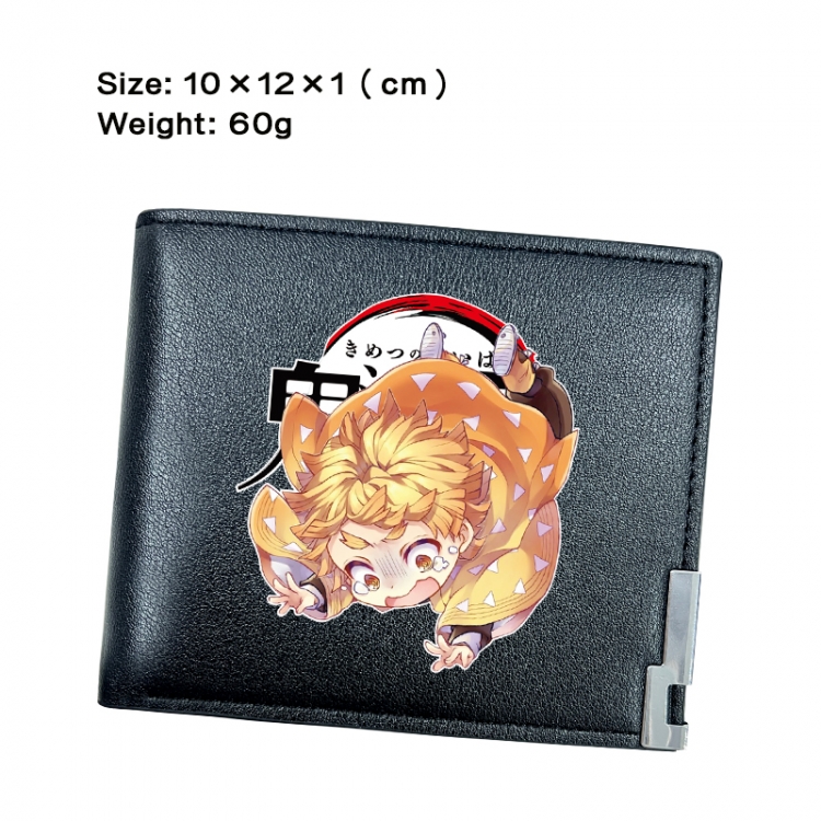 Demon Slayer Kimets Anime Peripheral PU Half Fold Black Leather Wallet Zero Wallet 10x12x1cm