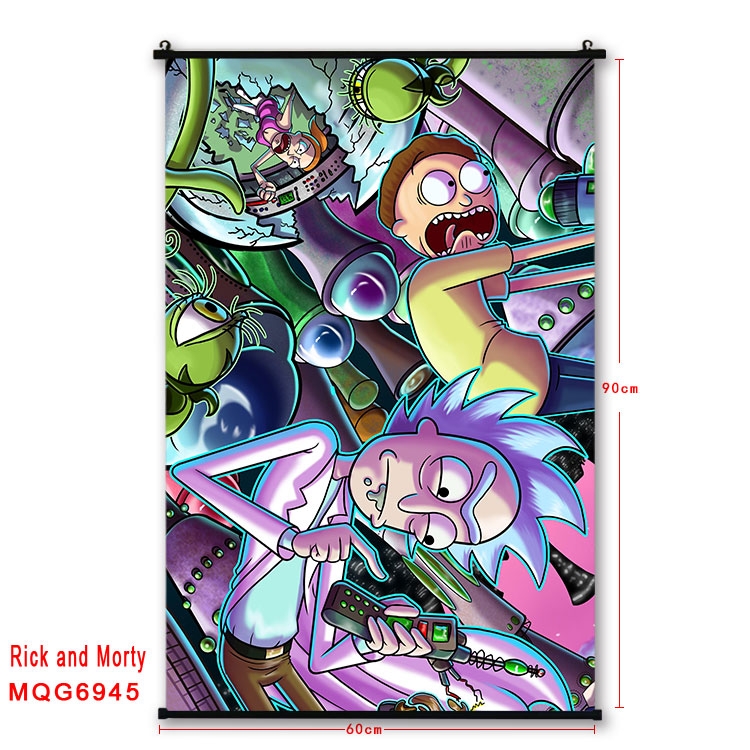 Rick and Morty Anime black Plastic rod Cloth painting Wall Scroll 60X90CM MQG-6945