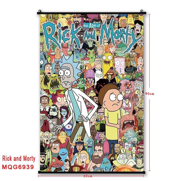 Rick and Morty Anime black Plastic rod Cloth painting Wall Scroll 60X90CM MQG-6939
