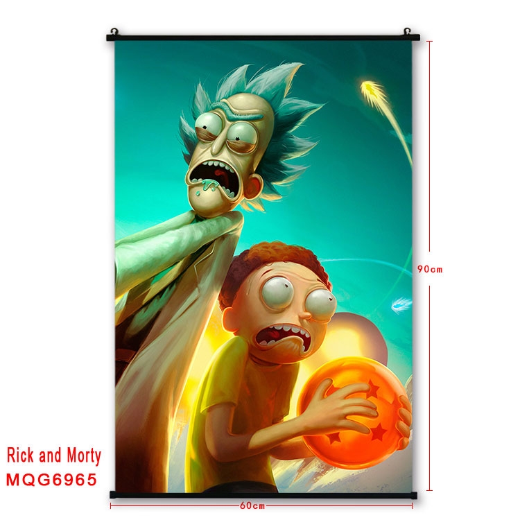 Rick and Morty Anime black Plastic rod Cloth painting Wall Scroll 60X90CM MQG-6965
