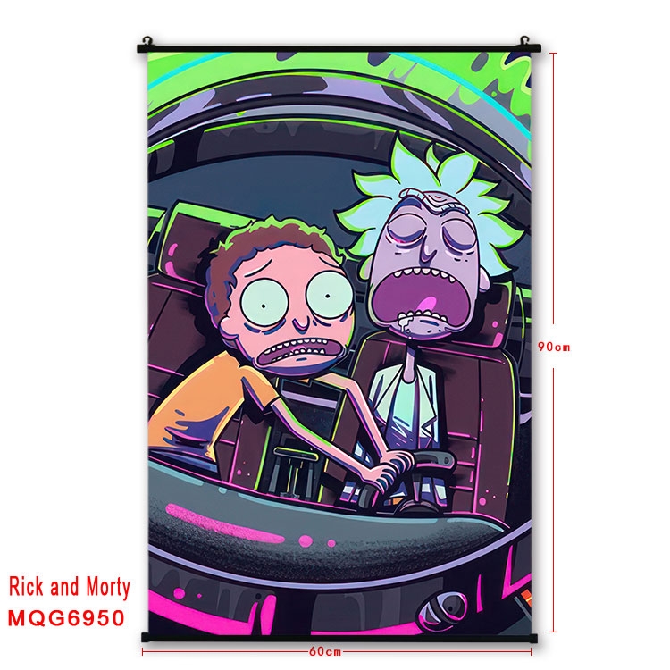 Rick and Morty Anime black Plastic rod Cloth painting Wall Scroll 60X90CM MQG-6950