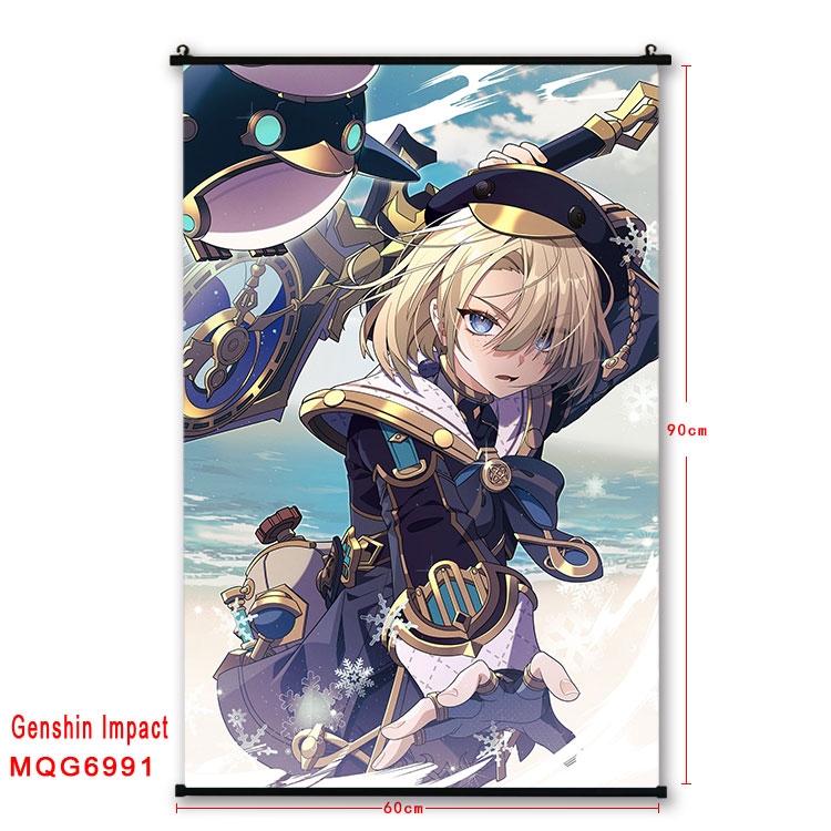 Genshin Impact Anime black Plastic rod Cloth painting Wall Scroll 60X90CM MQG-6991