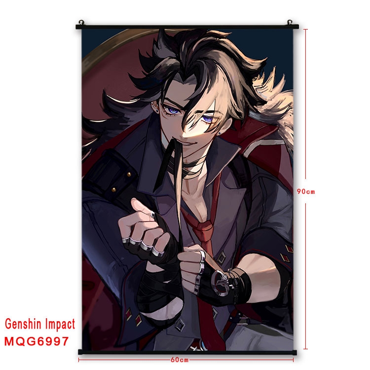 Genshin Impact Anime black Plastic rod Cloth painting Wall Scroll 60X90CM MQG-6997