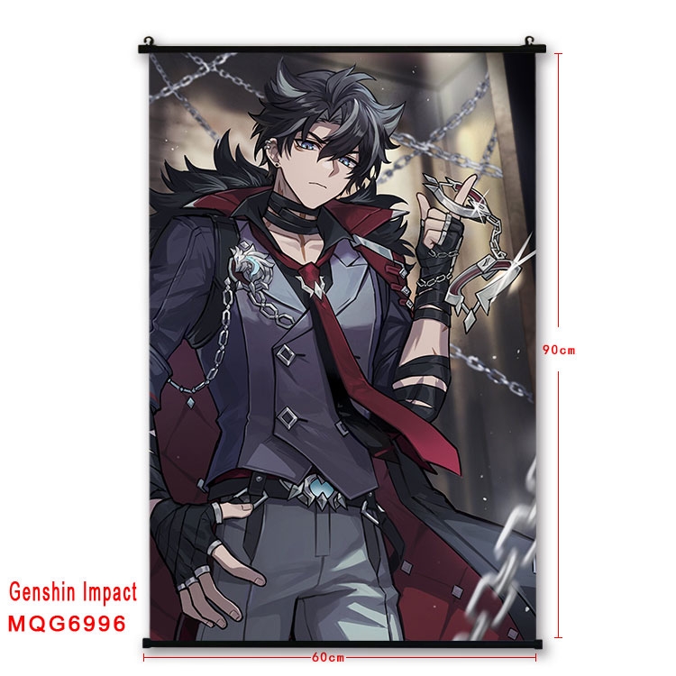 Genshin Impact Anime black Plastic rod Cloth painting Wall Scroll 60X90CM