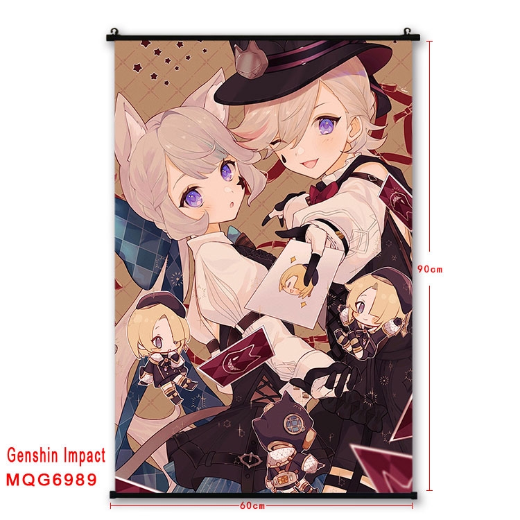 Genshin Impact Anime black Plastic rod Cloth painting Wall Scroll 60X90CM