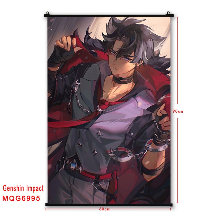 Genshin Impact Anime black Plastic rod Cloth painting Wall Scroll 60X90CM