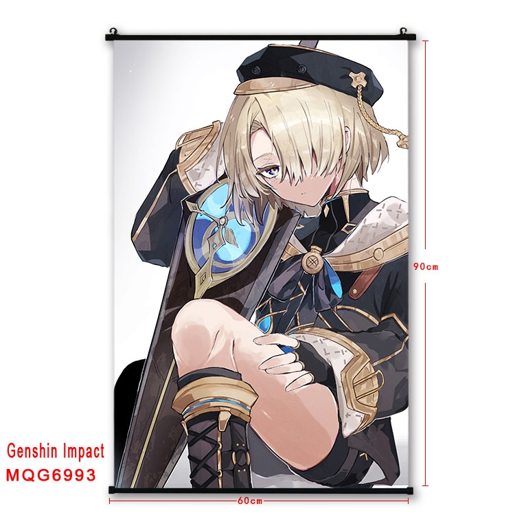 Genshin Impact Anime black Plastic rod Cloth painting Wall Scroll 60X90CM