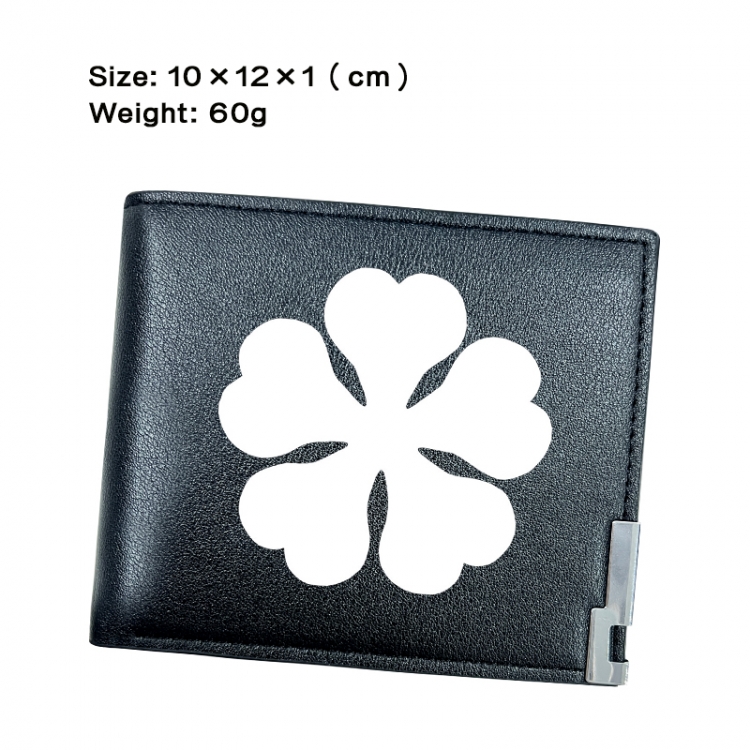 Black Clover Anime Peripheral PU Half Fold Black Leather Wallet Zero Wallet 10x12x1cm