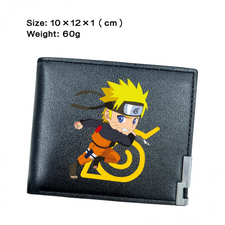 Naruto Anime Peripheral PU Half Fold Black Leather Wallet Zero Wallet 10x12x1cm