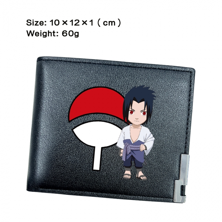 Naruto Anime Peripheral PU Half Fold Black Leather Wallet Zero Wallet 10x12x1cm