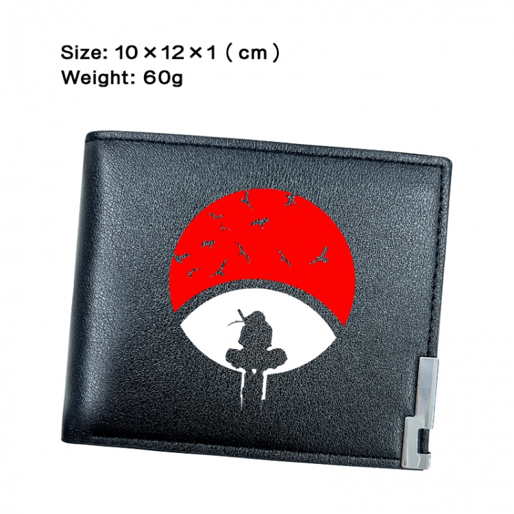 Naruto Anime Peripheral PU Half Fold Black Leather Wallet Zero Wallet 10x12x1cm