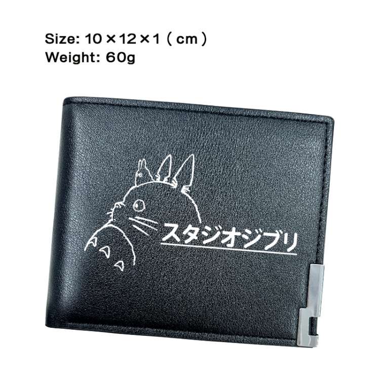 TOTORO Anime Peripheral PU Half Fold Black Leather Wallet Zero Wallet 10x12x1cm