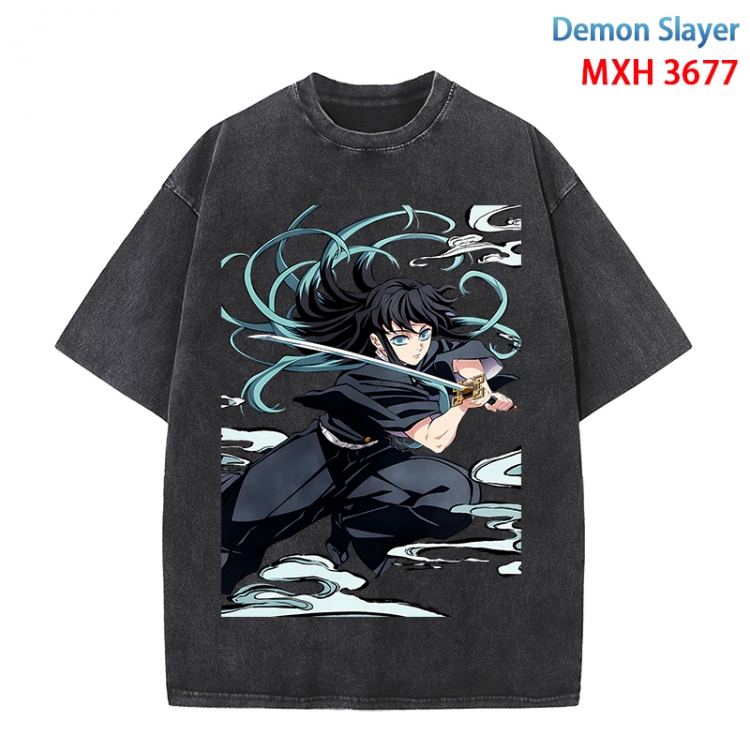 Demon Slayer Kimets Anime peripheral pure cotton washed and worn T-shirt from S to 4XL  MXH-3677