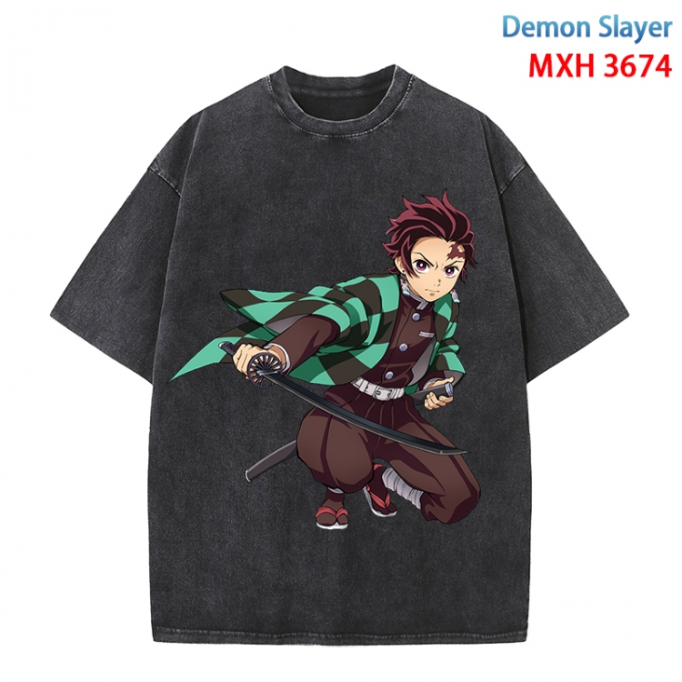 Demon Slayer Kimets Anime peripheral pure cotton washed and worn T-shirt from S to 4XL MXH-3674