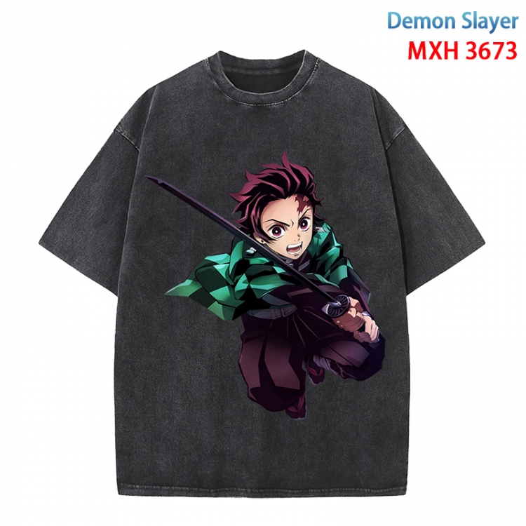 Demon Slayer Kimets Anime peripheral pure cotton washed and worn T-shirt from S to 4XL MXH-3673