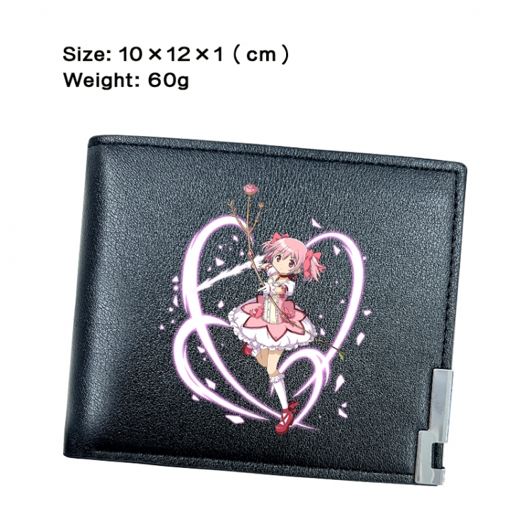 Magical Girl Madoka of the Magus Anime Peripheral PU Half Fold Black Leather Wallet Zero Wallet 10x12x1cm