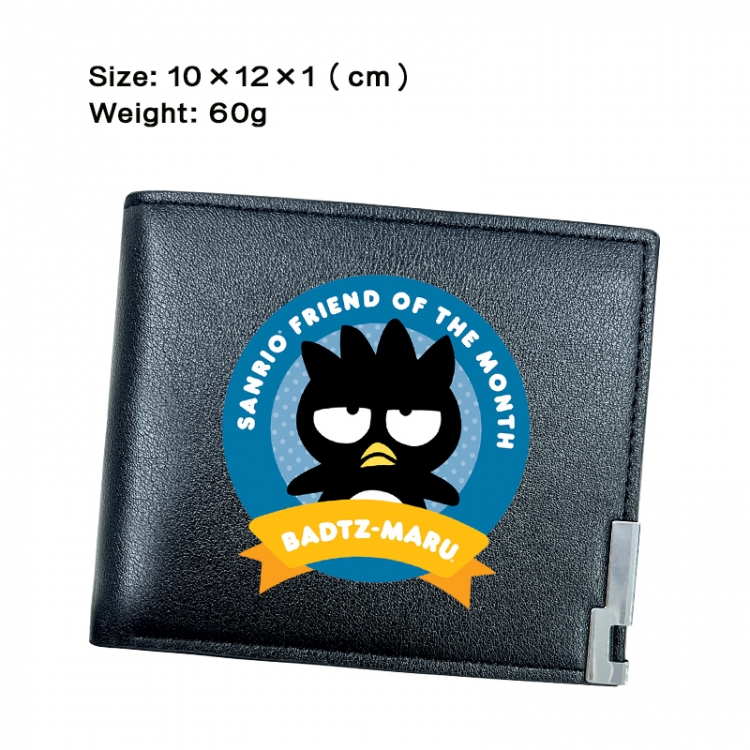 sanrio Anime Peripheral PU Half Fold Black Leather Wallet Zero Wallet 10x12x1cm