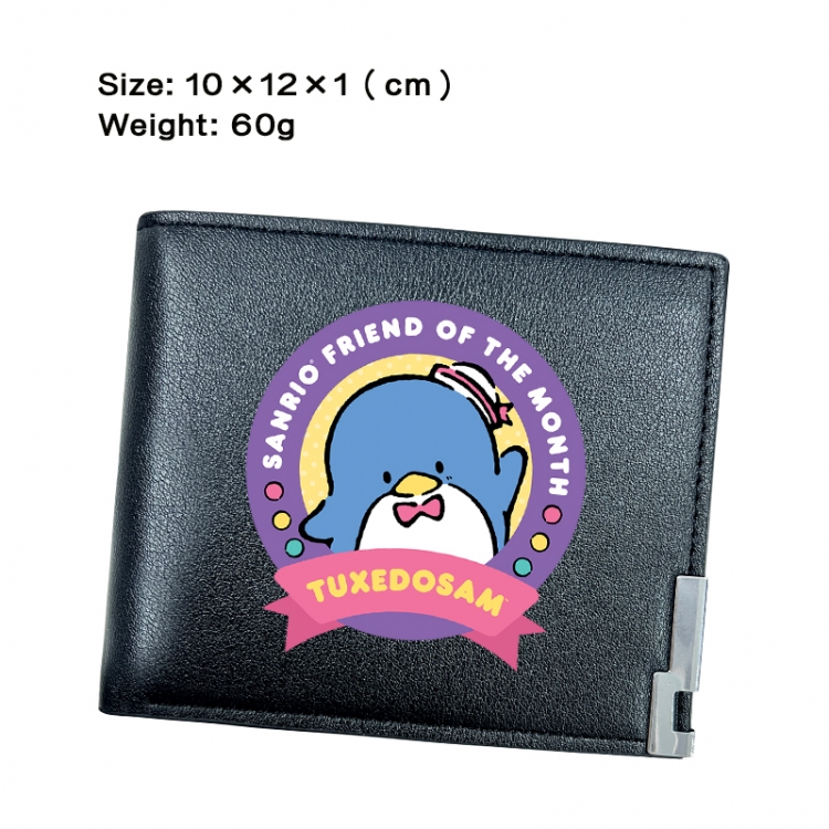 sanrio Anime Peripheral PU Half Fold Black Leather Wallet Zero Wallet 10x12x1cm